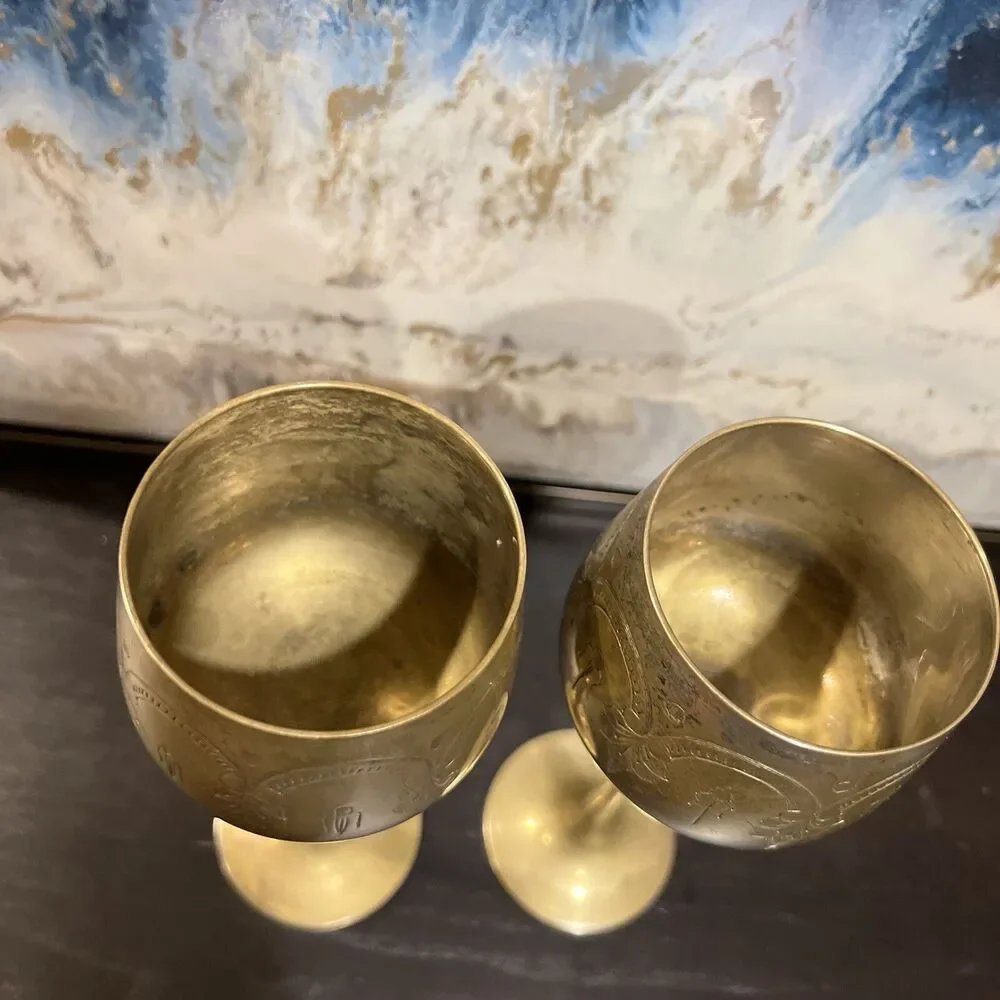 Vintage Antique Silver Plated Brass Wine Goblet Kiddush Cup/ See Details